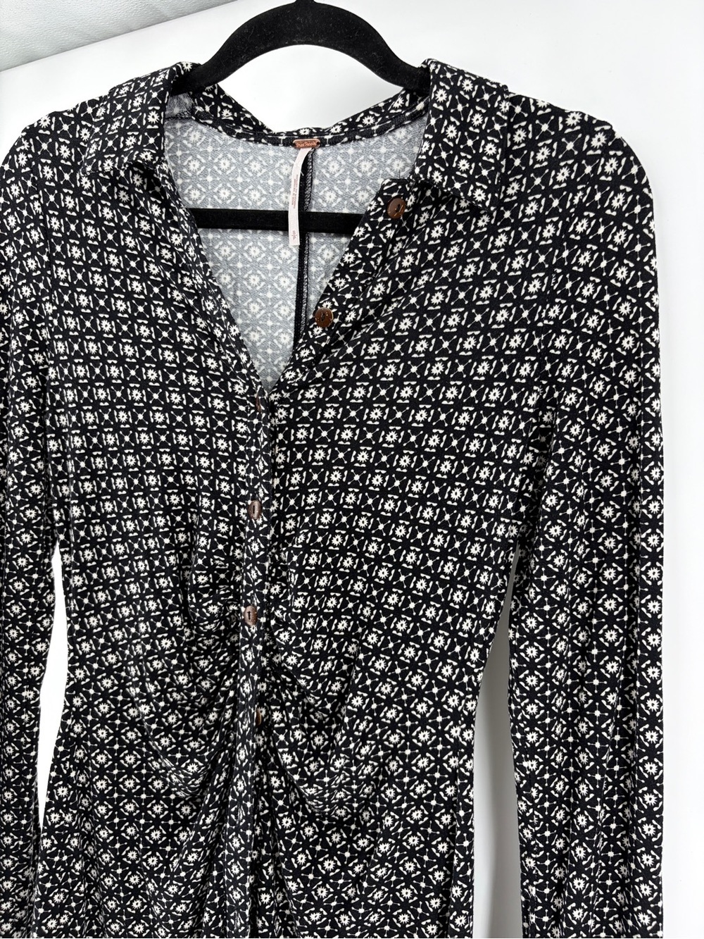Free People Shayla Button Front Mini Dress Black AOP - Small - - Picture 6 of 15